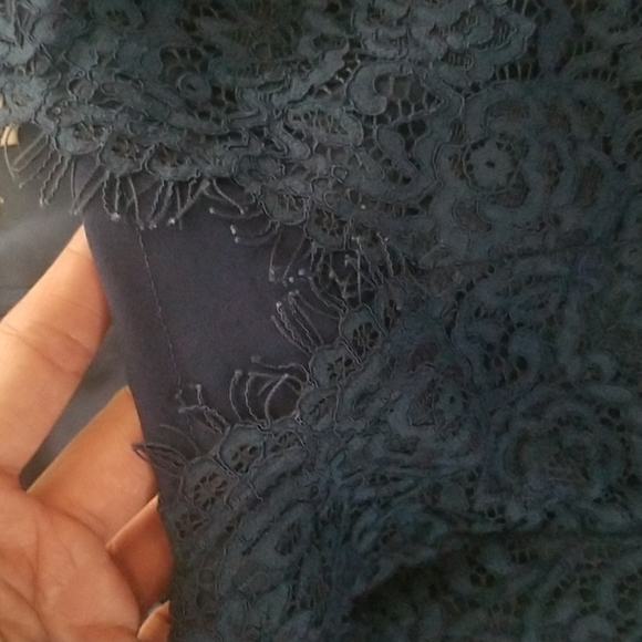 Gal Meets Glam Collection Navy Blue Lace Midi Sheath Dress - Picture 6 of 10